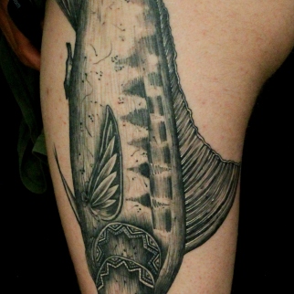 marlin fish blackwork crosshatching tattoo swordfish